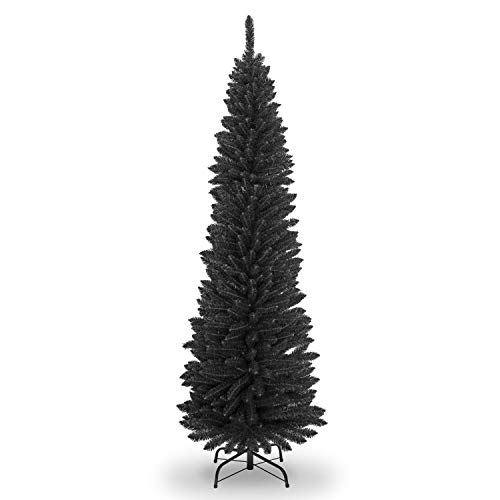 SHATCHI Künstlicher, beflockter schmaler Weihnachtsbaum, Dekoration mit Spitzen Spitzen und Metallständer, schwarz, 2,4 m SHATCHI Künstlicher, beflockter schmaler Weihnachtsbaum, Dekoration mit Spitzen Spitzen und Metallständer, schwarz, 2,4 m von SHATCHI