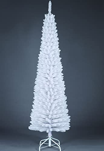 SHATCHI Künstlicher, beflockter schmaler Weihnachtsbaum, Dekoration mit Spitzen Spitzen und Metallständer, 1,8 m, Weiß SHATCHI Künstlicher, beflockter schmaler Weihnachtsbaum, Dekoration mit Spitzen Spitzen und Metallständer, 1,8 m, Weiß von SHATCHI