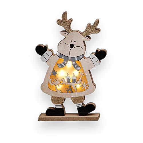 SHATCHI LED Holz Weihnachten Weihnachtsmann Schneemann Rentier Xmas Home Indoor Tischdekoration Ornamente Mittelstück 27 cm Holz von SHATCHI