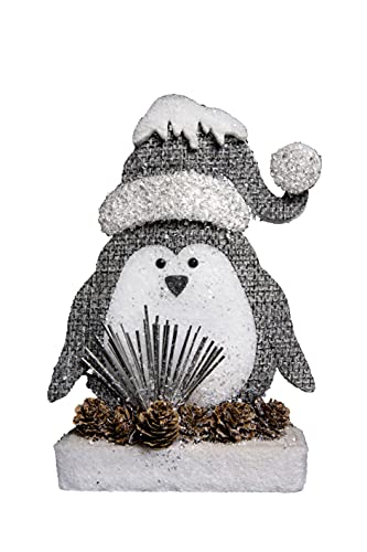 SHATCHI Rot/Grau Pinguin Weihnachten Tischfiguren Fenster Wand Tür Urlaub Zuhause Xmas Glitzer Schaum Schaustück Dekorationen 42 cm/32 cm/20 cm von SHATCHI