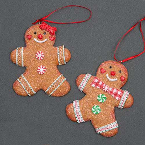 SHATCHI Weihnachtsbaum-Hängedekorationen, traditionelles Lebkuchen-Kekse-Paar, Mann und Dame, Weihnachtsbaum, Wanddekoration, Ornamente, 2-teiliges Set, 10 x 8 cm von SHATCHI