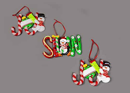 SHATCHI Weihnachtsbaum zum Aufhängen von Wörtern, Schneefreude, Noel, verziert mit Zuckerstange, Weihnachtsmann, Schneemann, Pinguin, Weihnachtsbaum, Wanddekoration, 3-teiliges Set von SHATCHI