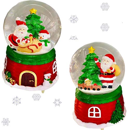 SHATCHI Weihnachts-Schneekugel mit Weihnachtsmann und Schneemann oder Weihnachtsmann und Teddybär im Zug, einzigartiges Design, Weihnachtsdekoration, Rot und Grün von SHATCHI