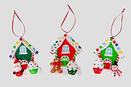 SHATCHI Weihnachtsbaum-Hängedekorationen, Häuser, verziert mit Cupcake, Süßigkeiten, Weihnachtsmann, Schneemann, Teddy, Weihnachtsbaum, Wanddekoration, Ornamente, 3-teiliges Set von SHATCHI