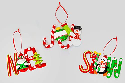 Weihnachtsbaum zum Aufhängen von Wörtern, Schneefreude, Noel, verziert mit Zuckerstange, Weihnachtsmann, Schneemann, Pinguin, Weihnachtsbaum, Wanddekoration, Ornamente, 12-teiliges Set von SHATCHI