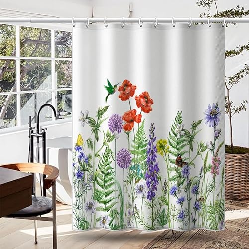 Duschvorhang Blumengras Shower Curtains Waschbar Schnelltrocknend Textil Stoff Polyester Badewanne Vorhang Mit 12 Duschvorhängeringenwasserdichter Duschvorhang180X200 cm von SHATSS