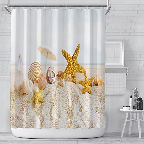 Duschvorhang Strandmuschel Shower Curtains Waschbar Schnelltrocknend Textil Stoff Polyester Badewanne Vorhang Mit 12 Duschvorhängeringenwasserdichter Duschvorhang180X200 cm von SHATSS