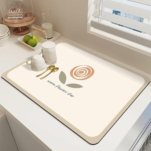 SHATSS Abtropfmatte Geschirr Beige Rote Blume Superabsorber Abtropfmatte,Unterlage Kaffeemaschine Matte Abtropfmatte, Schmutzabweisender Gummisohle Abtropfmatte,Für Küche, Kaffeemaschine 40 * 50Cm von SHATSS