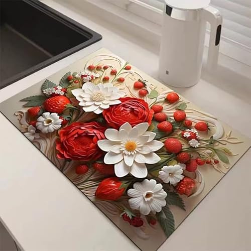 SHATSS Abtropfmatte Geschirr Red Flower Superabsorber Abtropfmatte,Unterlage Kaffeemaschine Matte Abtropfmatte, Schmutzabweisender Gummisohle Abtropfmatte,Für Küche, Kaffeemaschine 40 * 50Cm SHATSS Abtropfmatte Geschirr Red Flower Superabsorber Abtropfmatte,Unterlage Kaffeemaschine Matte Abtropfmatte, Schmutzabweisender Gummisohle Abtropfmatte,Für Küche, Kaffeemaschine 40 * 50Cm von SHATSS
