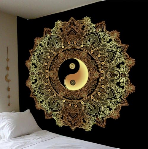 SHATSS Wandtuch Schwarzes Gold Wandteppiche Wandbehang Tapisserie, Wandteppich Wandtuch Wandkunst Tapisserie,Wohnzimmer Schlafzimmer150X130Cm von SHATSS