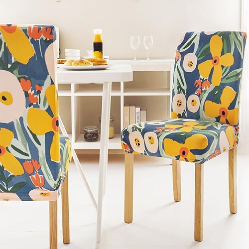 Stühle 4Er Set Blaue Blume Universal Stretch Waschbarer, Abnehmbare Stuhlbezug Abdeckung,Esszimmer Überzug Elastic Spannbezug,Für Bankett Deko, Hochzeit Partys Stuhlschoner Set of 2 von SHATSS
