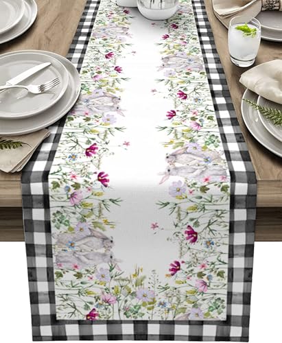 Tischläufer Grüne Blattblüte Tischläufer Frühling,Tischläufer Abwaschbar,Tischläufer Leinenoptik, Für Küche Esszimmer Bankett Party Dessert Tischdekoration von SHATSS