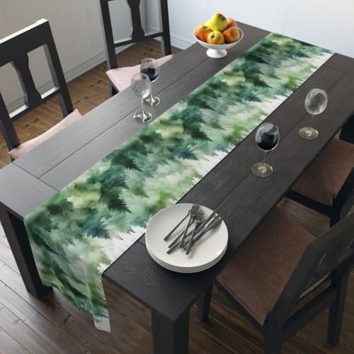 Tischläufer Grüner Wald Leine,Fleckenabweisend Table Runner, Läufer Tisch Deko Tischband Tafeltuch Tischtuch, Für Esszimmer Party Urlaub Dekoration, Abwaschbar von SHATSS