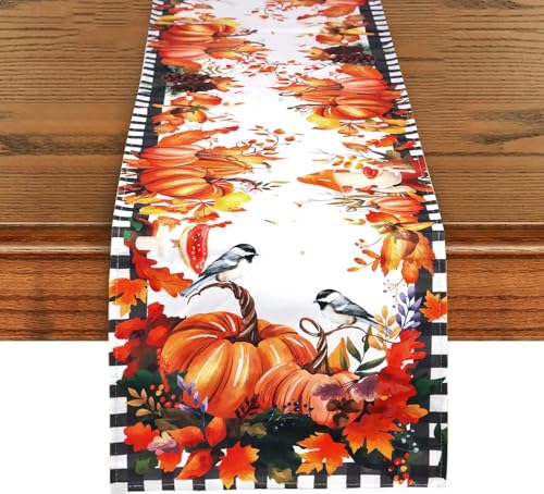 Tischläufer Kürbis Ahornblatt Leine,Fleckenabweisend Table Runner, Läufer Tisch Deko Tischband Tafeltuch Tischtuch, Für Esszimmer Party Urlaub Dekoration, Abwaschbar von SHATSS