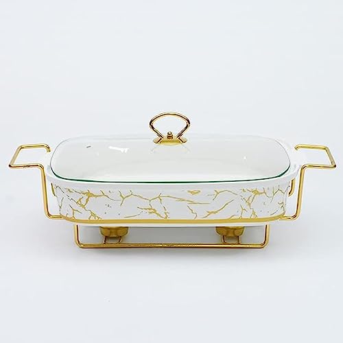 Rechteckige Porzellan-Auflauf-Wärmetabletts für Speisen, Keramik-Chafers und Buffet-Wärmer-Sets, Keramik-Chafing-Dish-Buffet-Set, vergoldete Servierschalen (1.2L) von SHAVERUSH