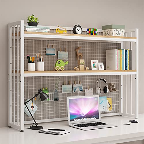 Bücherregal Desktop Bücherregal - Tischständer mit 2-stufigen Trennwänden, Regal mit Netzrückwand, Monitorständer für Schreibtisch, Tisch-Bücherregal mit Strukturu von SHAWLA