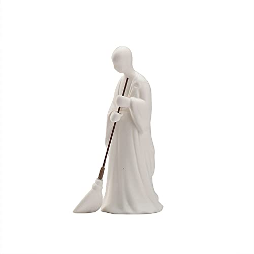 Decorazione Giardino Skulptur Statue Ornament Porzellan weiß kleiner Mönch Schreibtisch-Ornamente Zen Sweep Desktop-Ornamente Wohnzimmer Büro-Dekoration Schreibtisch/Escu von SHAWLA