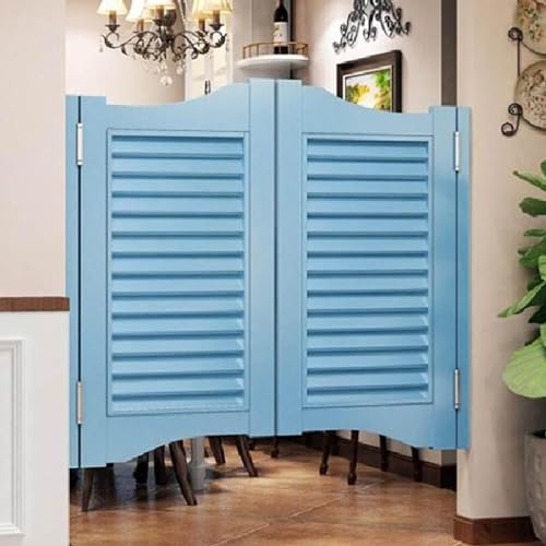 Flügeltüren mit Jalousien, automatisches Schließen, Wohnzimmertüren für den Eingang, solide Flügeltüren, halbe Taille (Farbe: Hellblau, Größe: W 115 cm (45 1/4 Zoll) von SHAWLA