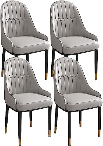 Moderner Esszimmerstuhl, Set mit 4 Küchenstühlen mit hoher Rückenlehne, aus Leder, weicher Sitz, Wohnzimmerstühle mit Metallbeinen, Farbe: Grau von SHAWLA