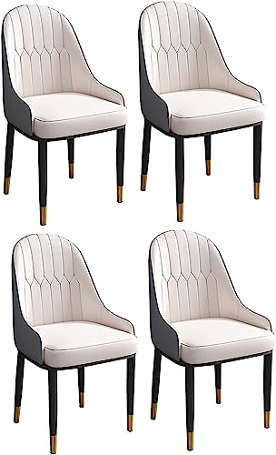 Moderner Esszimmerstuhl, Set mit 4 Küchenstühlen mit hoher Rückenlehne, aus Leder, weicher Sitz, Wohnzimmerstühle mit Metallbeinen, Farbe: beige + grau von SHAWLA
