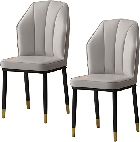 Moderner Esszimmerstuhl aus PU-Leder, Set mit 2 seitlichen Stühlen mit Metallbeinen, Küchenstühle, Wohnzimmer, Theke, Esszimmerstühle (Farbe: Hellgrau) von SHAWLA