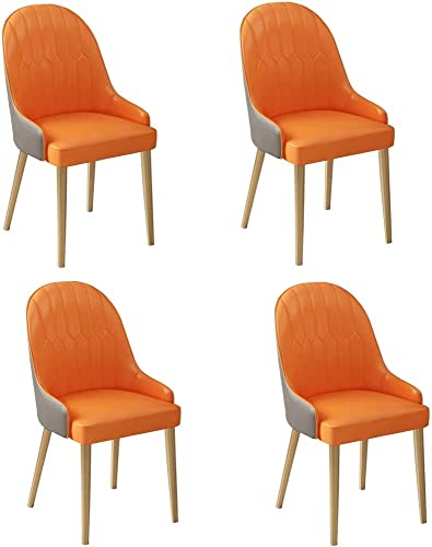 Moderner Esszimmerstuhl mit 4 Stühlen mit weichem gepolstertem Sitz und hoher Rückenlehne aus PU-Leder mit Armlehnen und Metallbeinen, Esszimmerstühle und Wohnzimmerstühle (Farbe: Orange) von SHAWLA