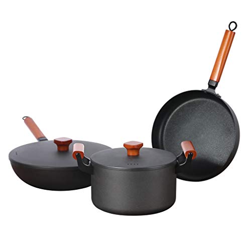 Pfannenset 3PC Haushalt Eisen Topf Kochen Suppe Topf Solide Eisen Topf Unbeschichtet Antihaft-Kochgeschirr für Shop Camping Küche Home von SHAWLA