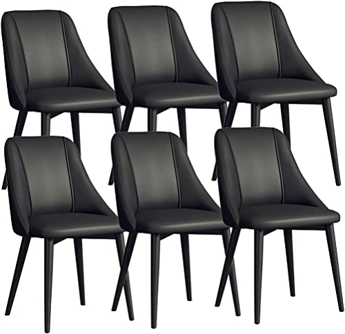 SHAWLA Esszimmerstuhl, Set mit 6 Esszimmerstühlen, Empfangsstuhl aus Leder mit ergonomischer Rückenlehne und Metallbeinen (schwarz) von SHAWLA