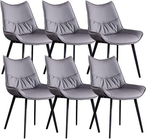 SHAWLA Esszimmerstuhl-Set, 6 Stück, Leder, weich gepolsterter Sitz mit hoher Rückenlehne, Bürostuhl für Maniküre mit Metallfüßen aus Kohlenstoffstahl (Farbe: Grau) von SHAWLA
