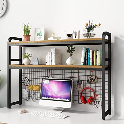 Schreibtisch-Bücherregal 2-lagig Desktop Storage Organisator Displayplake Bücherregal Schreibtisch Bücherregal 2 Ebenen Verstellbares Holz und Metall Organisatorregal für Zuhause Schlaf von SHAWLA