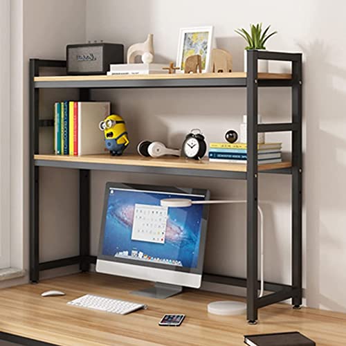 Schreibtischregal, 2-lagiges Schreibtischregal für Computer-Schreibtisch: verstellbares Schreibtischregal, Mehrzweckregal für Arbeitsplatte, Regal aus Holz und Metall von SHAWLA