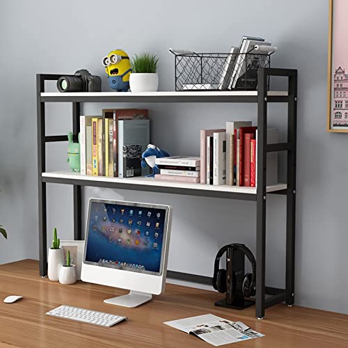 Schreibtischregal 2-stöckiges Schreibtischregal für Computer-Schreibtisch, verstellbares Regal für Arbeitsplatte, Leiter mit Stahlrahmen, Organizerregal für Arbeitsplatte, E von SHAWLA