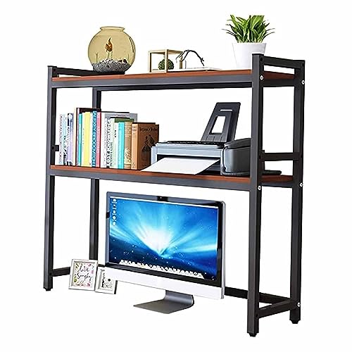 Schreibtischregal für den Schreibtisch, aus Metall und Holz, Schreibtisch-Organizer, verstellbarer Schreibtisch-Organizer, 2-stöckiges Mehrzweckregal von SHAWLA