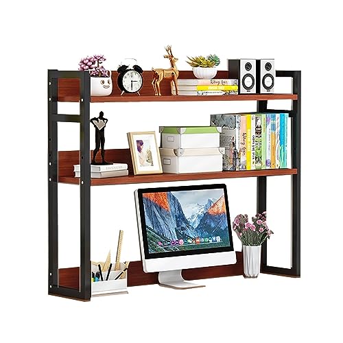 Schreibtischregal mit 2 Ebenen, Schreibtisch-Organizer, Büro-Schreibtischregal, Organizer aus Holz und Metall, Mehrzweckregal für E von SHAWLA