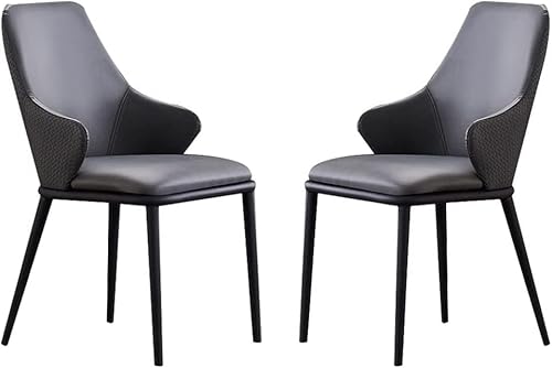 Stuhl Esszimmerstühle 2er Set, PU-Leder, hohe Rückenlehne, weicher Sitz mit Kohlenstoffstahl Metallbeinen für Büro-Lounge-Küche (Color : Grey) von SHAWLA