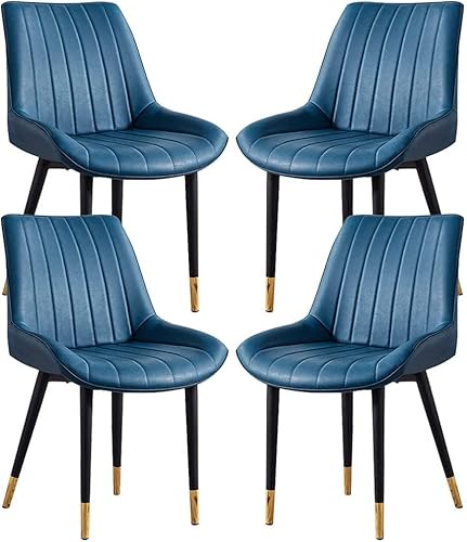 Stuhl Leder Esszimmerstühle 4er Set, mit ergonomischer Rückenlehne und Kohlenstoffstahl Metallbeine Lounge Wohnzimmer Rezeptionsstuhl (Color : Blue) von SHAWLA