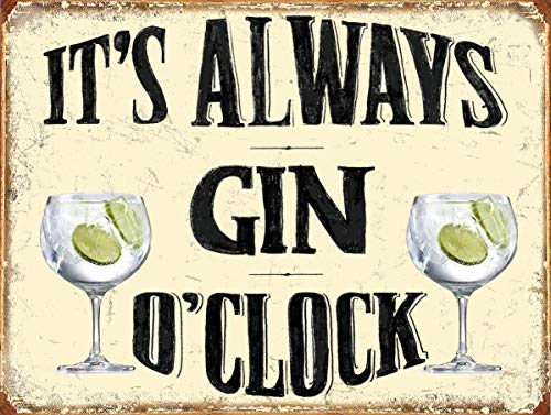 Shawprint Metallschild mit Aufschrift "It's Gin O Clock", Retro-Stil, Shabby Chic (150 x 200 mm) von SHAWPRINT