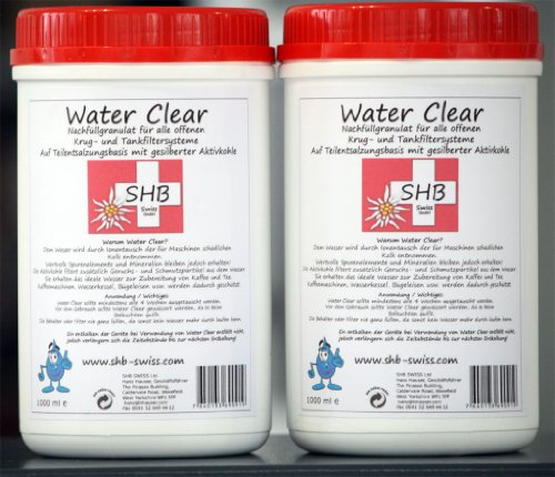2 X 1 Liter SHB Swiss Water Clear Filtergranulat 1000 ml Nachfüllgranulat für Wasserfilter, Luftbefeuchter, Ultraschallvernebler, alle wiederbefüllbaren Classic-Patronen (In-Ta-Fil, Laurastar) von SHB Swiss Water Clear