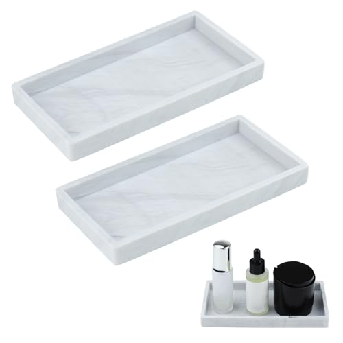 SHBAOCH Badezimmer Tablett, 2 Stück Deko Tablett Weiß Silikon, Badezimmer Aufbewahrungstablett für Seife Handtuch Parfümhalter Kerzen Handtuch(20x10CM) von SHBAOCH
