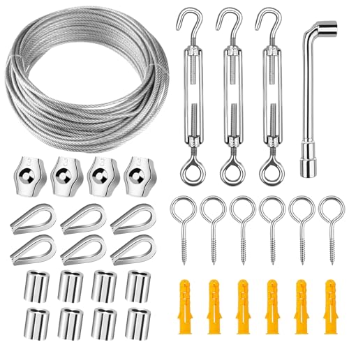 SHBAOCH 20m Drahtseil Edelstahl Set, 304 Edelstahl Drahtseil Spanndraht, mit Seilspanner Ösenschraube Drahtseilklemme für Kletterpflanzen SHBAOCH 20m Drahtseil Edelstahl Set, 304 Edelstahl Drahtseil Spanndraht, mit Seilspanner Ösenschraube Drahtseilklemme für Kletterpflanzen von SHBAOCH