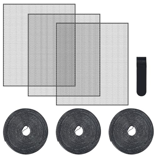 SHBAOCH 3PCS Fliegengitter Fenster selbstklebend, Insektenschutz Netz mit Klettband Schneidewerkzeug, Mückengitter für Fenster & Türen, Einfach Montiert (130 x 150 cm | Schwarz) von SHBAOCH
