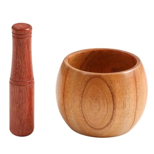 1 Set Knoblauchglas-Mörser-Holzmühle, rund, glatt, handpoliert, Stößel-Set for Mahlen von Kräutern, Gewürzen, Körnern, Pfeffer Zum Zerkleinern(L) von SHBHWS