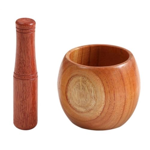 1 Set Knoblauchglas-Mörser-Holzmühle, rund, glatt, handpoliert, Stößel-Set for Mahlen von Kräutern, Gewürzen, Körnern, Pfeffer Zum Zerkleinern(M) von SHBHWS