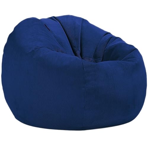 Cord Sitzsack Abdeckung Ohne Füllstoff Pouf Stuhl Puff Salon Ecke Sitz Spiel Film Sac Zum Entspannen im Freien und drinnen(Dark Blue,D70cm-2.3ft-Cover) von SHBHWS