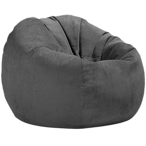 Cord Sitzsack Abdeckung Ohne Füllstoff Pouf Stuhl Puff Salon Ecke Sitz Spiel Film Sac Zum Entspannen im Freien und drinnen(Dark Grey,D80cm-2.6ft-Cover) von SHBHWS