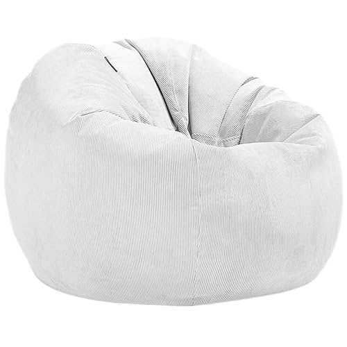 Cord Sitzsack Abdeckung Ohne Füllstoff Pouf Stuhl Puff Salon Ecke Sitz Spiel Film Sac Zum Entspannen im Freien und drinnen(White,D100-3.3ft-Cover) von SHBHWS