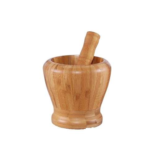 Mörser- und Stößel-Set aus Bambusholz mit Deckel, Löffel, Mühle, Presse, Zerkleinerer, Stampfer for Pfeffer, Knoblauch, Kräuter, Gewürze, Küchenhelfer-Sets Zum Zerkleinern(10.5X10.5cm) von SHBHWS