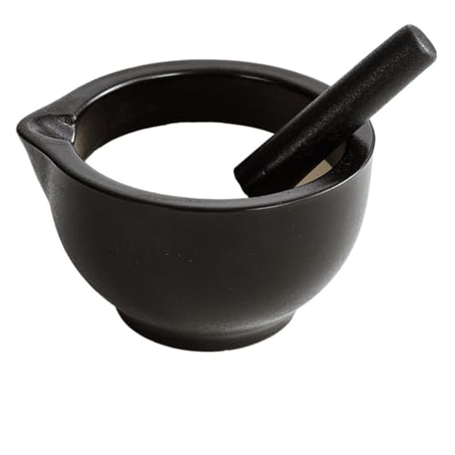 Porzellan Mörser und Stößel Gewürz Knoblauch Kräutermühle Mischen Mahlschüssel Brecher Set Restaurant Küchenutensilien Zum Zerkleinern(Black L) von SHBHWS