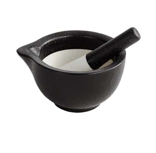 Porzellan Mörser und Stößel Gewürz Knoblauch Kräutermühle Mischen Mahlschüssel Brecher Set Restaurant Küchenutensilien Zum Zerkleinern(Black S) von SHBHWS