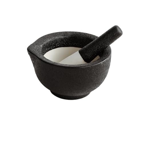 Porzellan Mörser und Stößel Gewürz Knoblauch Kräutermühle Mischen Mahlschüssel Brecher Set Restaurant Küchenutensilien Zum Zerkleinern(Black mini) von SHBHWS